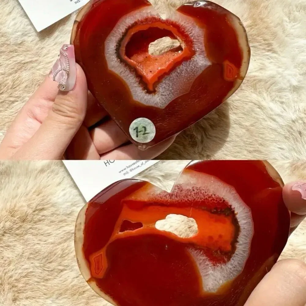 1 Natural Carnelian Crystal Heart Red Agate Geode Cluster Spiritual Meditation